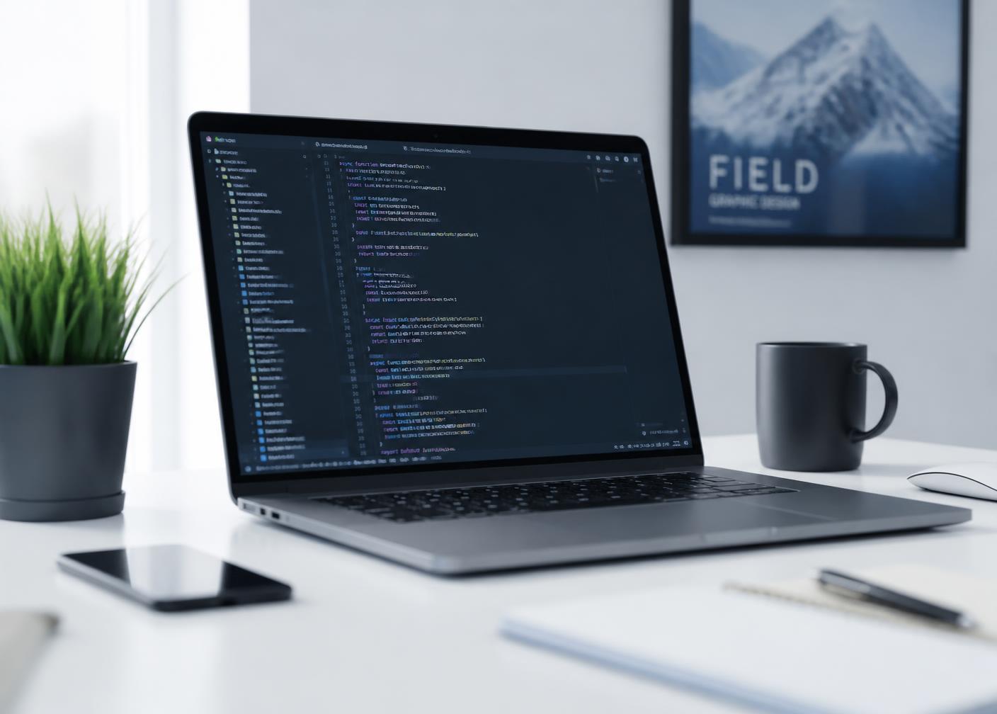 Engineering workspace at BRIX APPS with code on screen